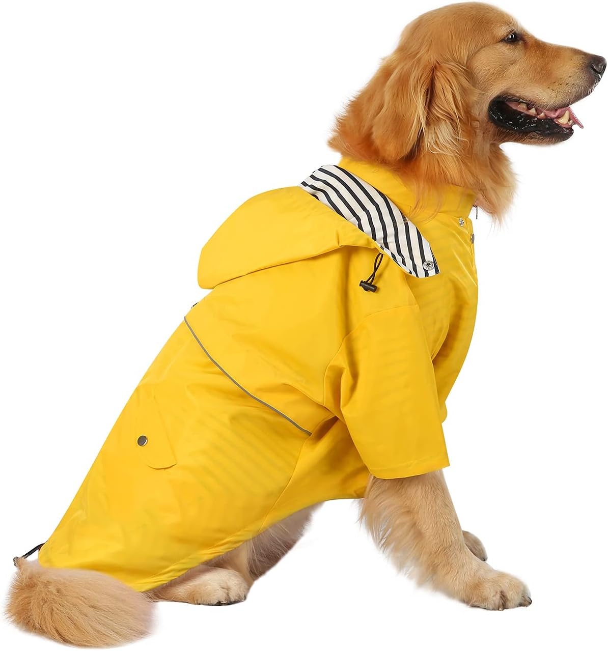 image:imageHDE Dog Raincoat Poncho Double Layer Zip Rain Jacket with Removable Hood Leash Hole for Small to 3XL Dogs and Puppies Dinosaurs SYellow