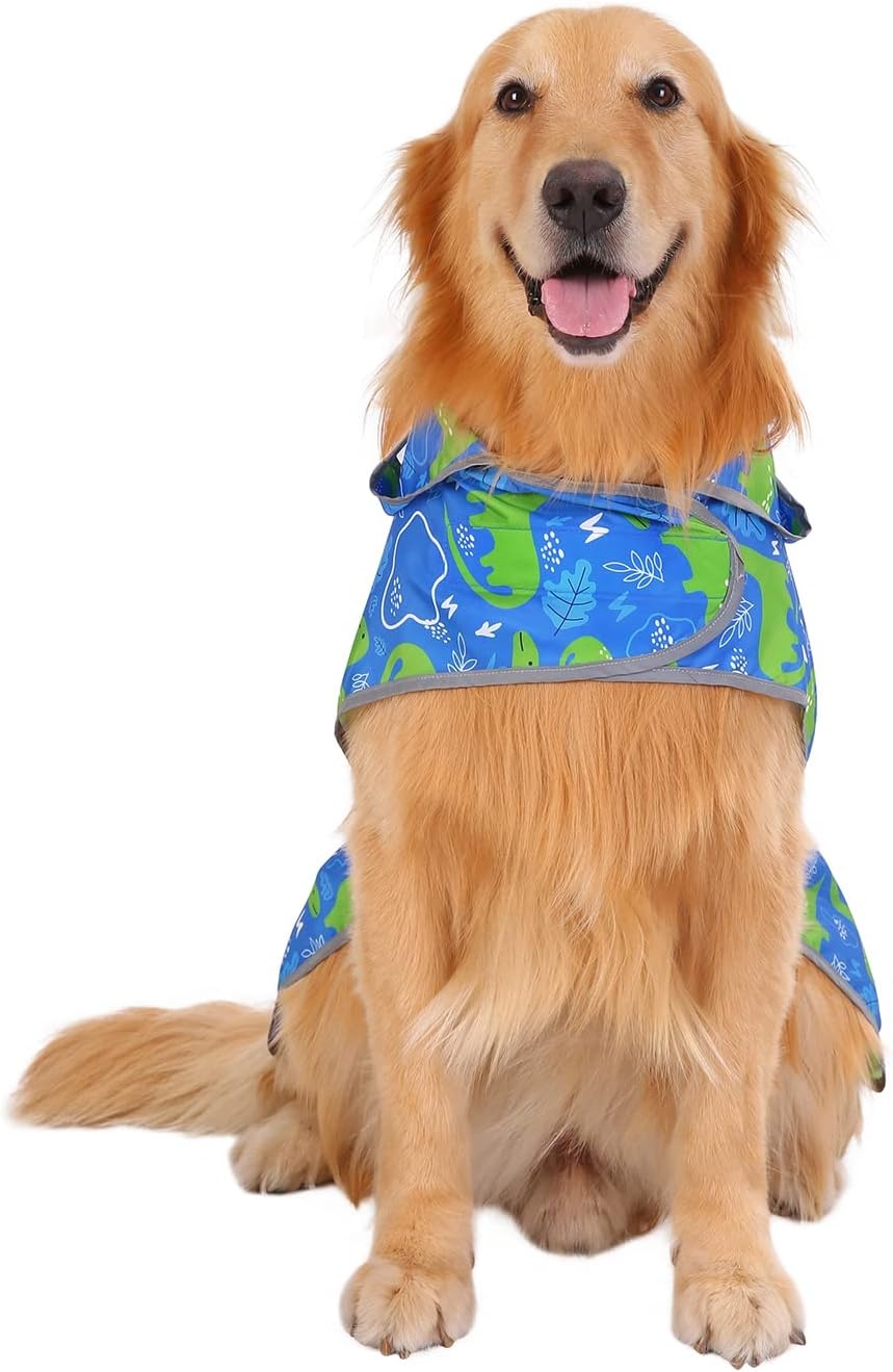 image:imageHDE Dog Raincoat with Clear Hood Rain Jacket Poncho for Small Medium Large Dogs Dinosaurs SDinosaurs