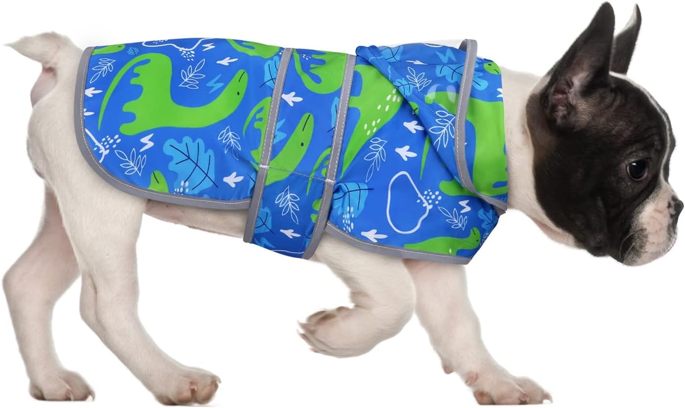 image:imageHDE Dog Raincoat with Clear Hood Rain Jacket Poncho for Small Medium Large Dogs Dinosaurs SDinosaurs