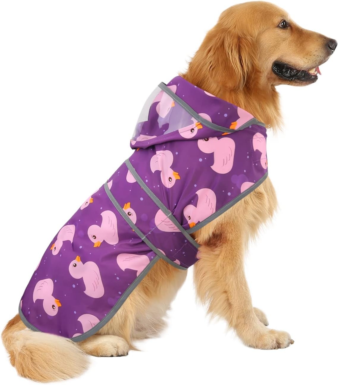 image:imageHDE Dog Raincoat with Clear Hood Rain Jacket Poncho for Small Medium Large Dogs Dinosaurs SDucks Purple