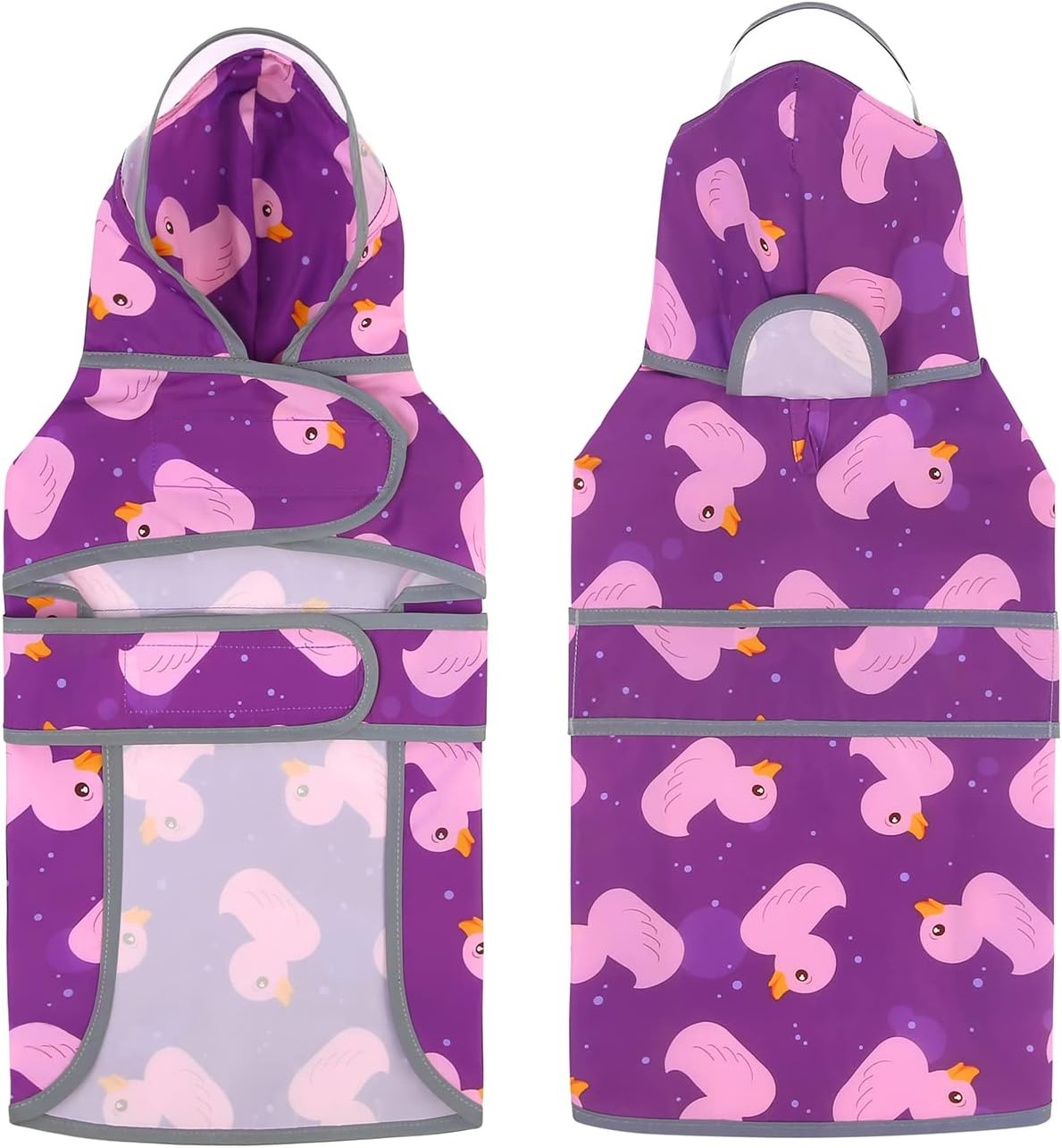 image:imageHDE Dog Raincoat with Clear Hood Rain Jacket Poncho for Small Medium Large Dogs Dinosaurs SDucks Purple