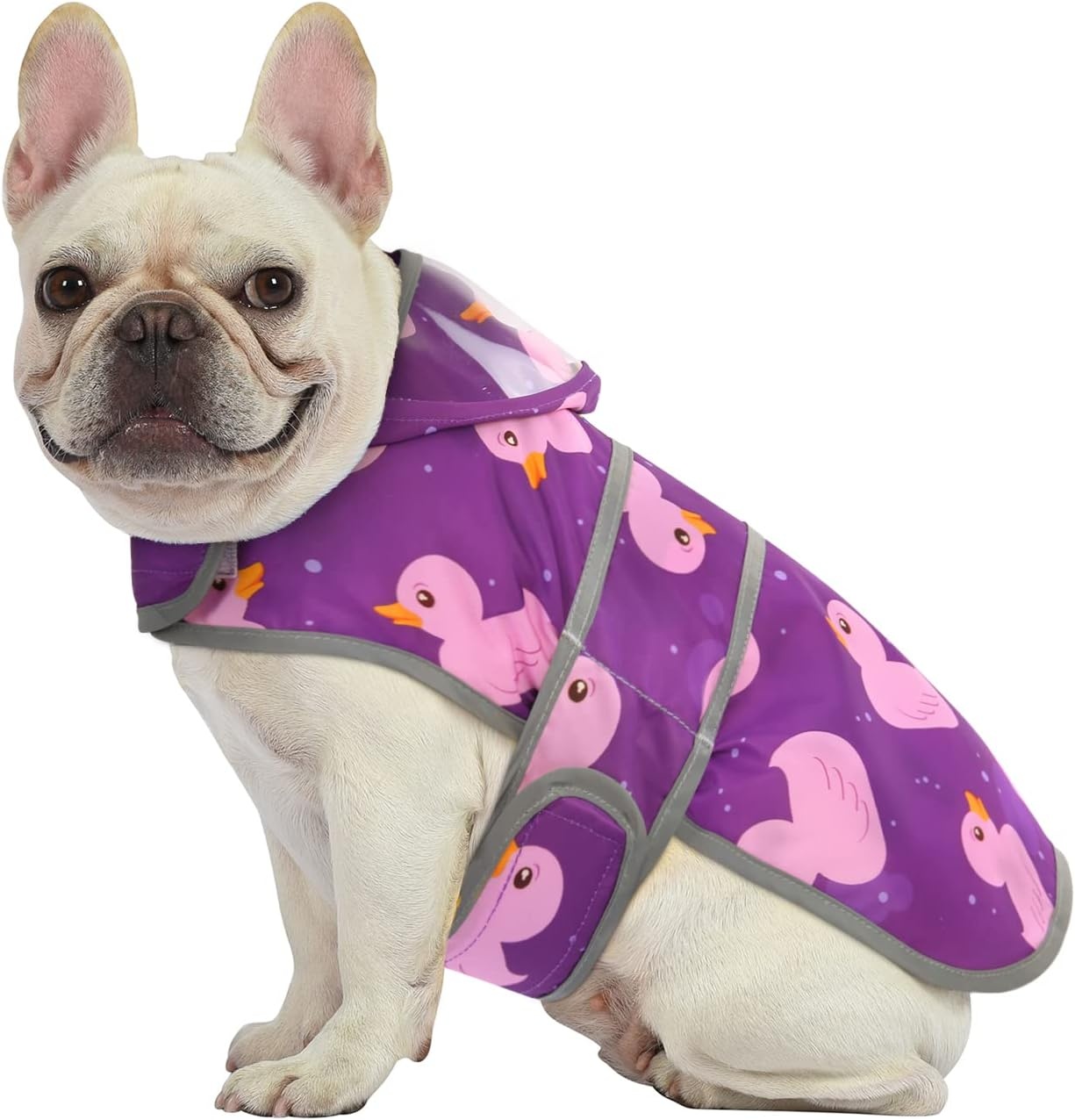 image:imageHDE Dog Raincoat with Clear Hood Rain Jacket Poncho for Small Medium Large Dogs Dinosaurs SDucks Purple