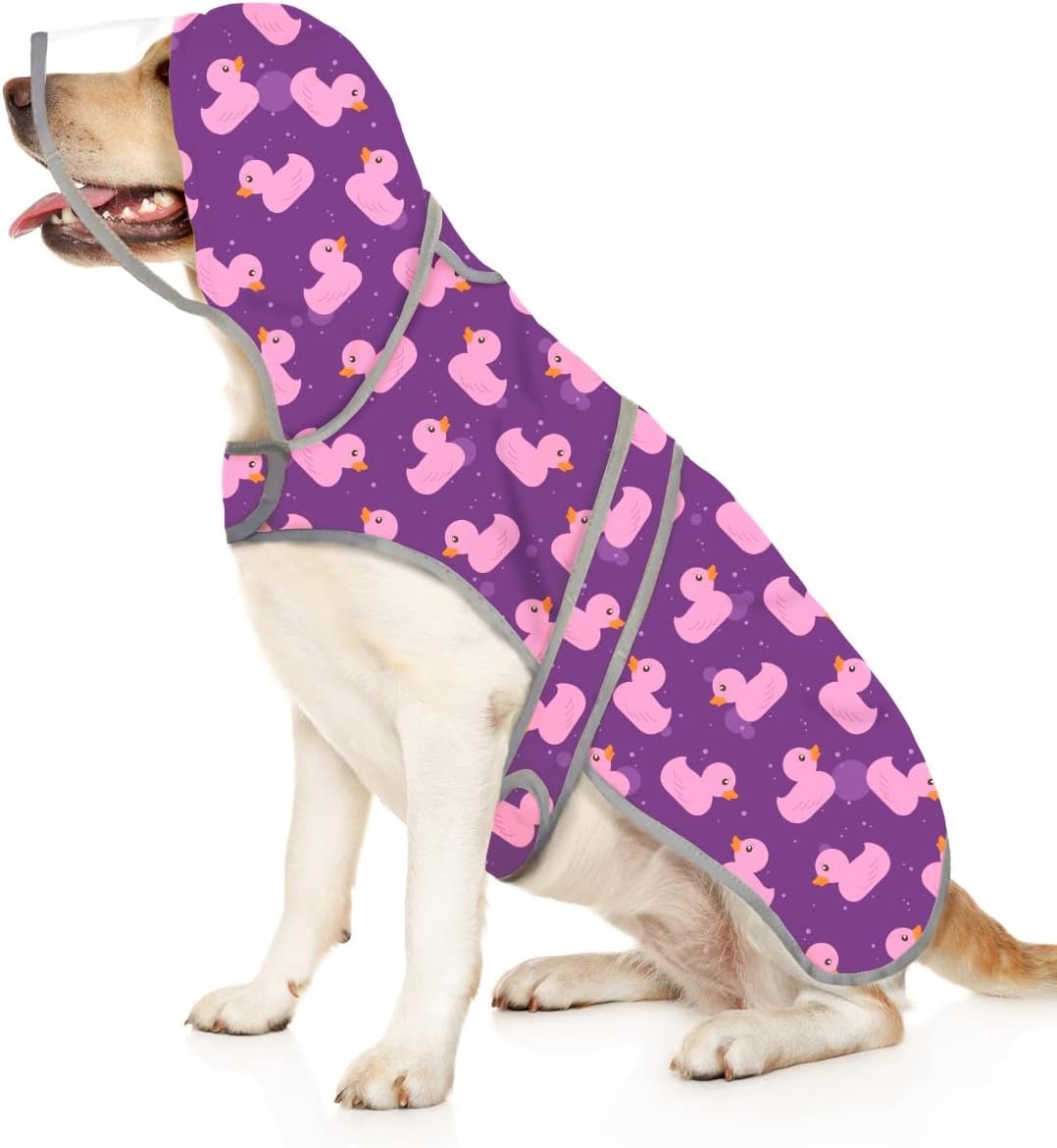image:imageHDE Dog Raincoat with Clear Hood Rain Jacket Poncho for Small Medium Large Dogs Dinosaurs SDucks Purple