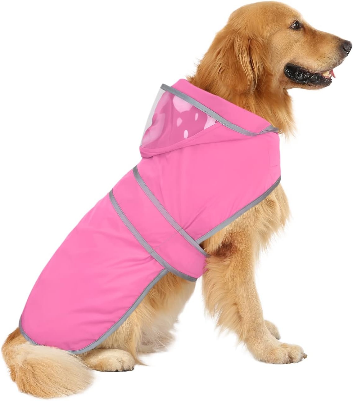 image:imageHDE Dog Raincoat with Clear Hood Rain Jacket Poncho for Small Medium Large Dogs Dinosaurs SPink