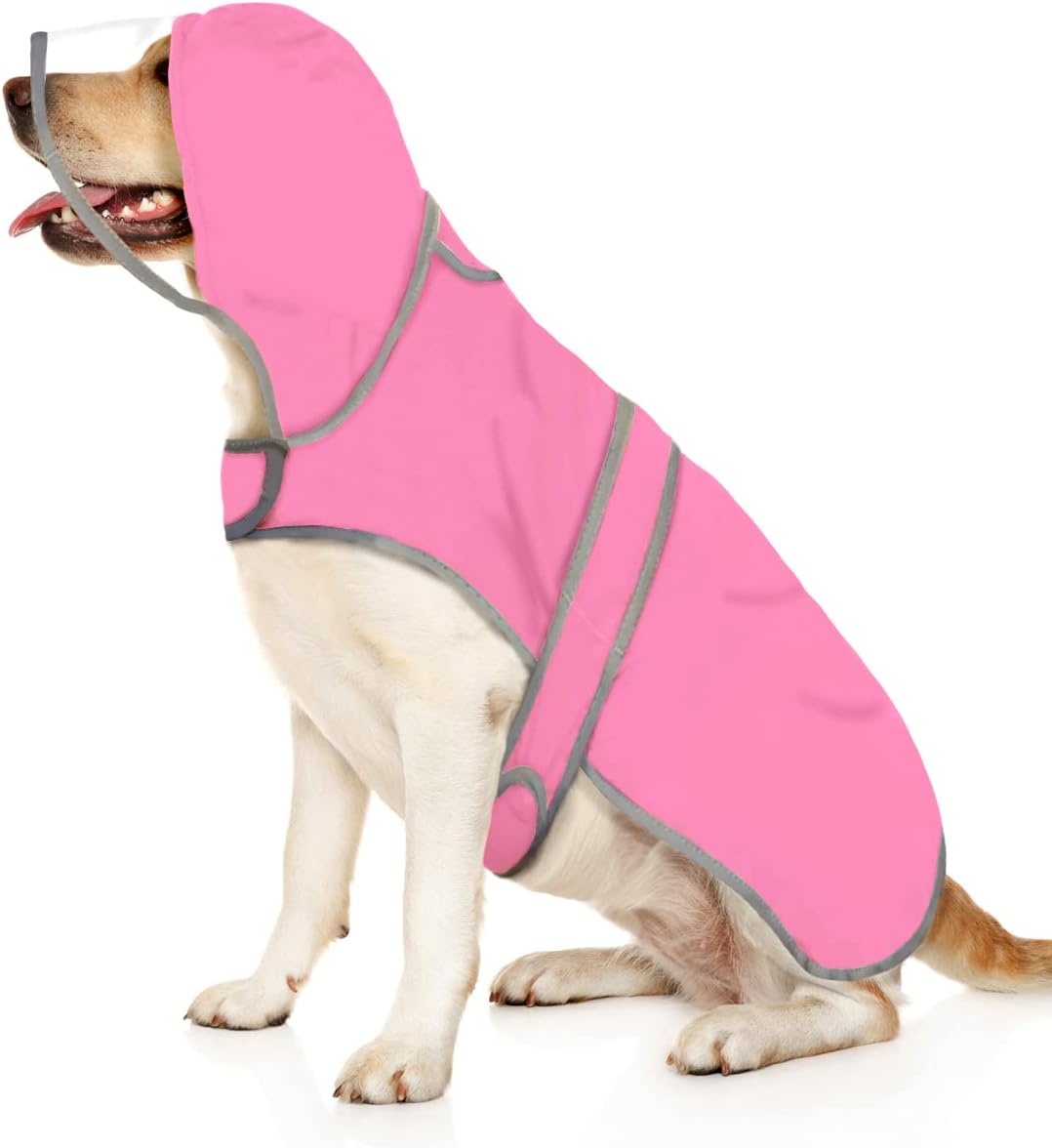 image:imageHDE Dog Raincoat with Clear Hood Rain Jacket Poncho for Small Medium Large Dogs Dinosaurs SPink