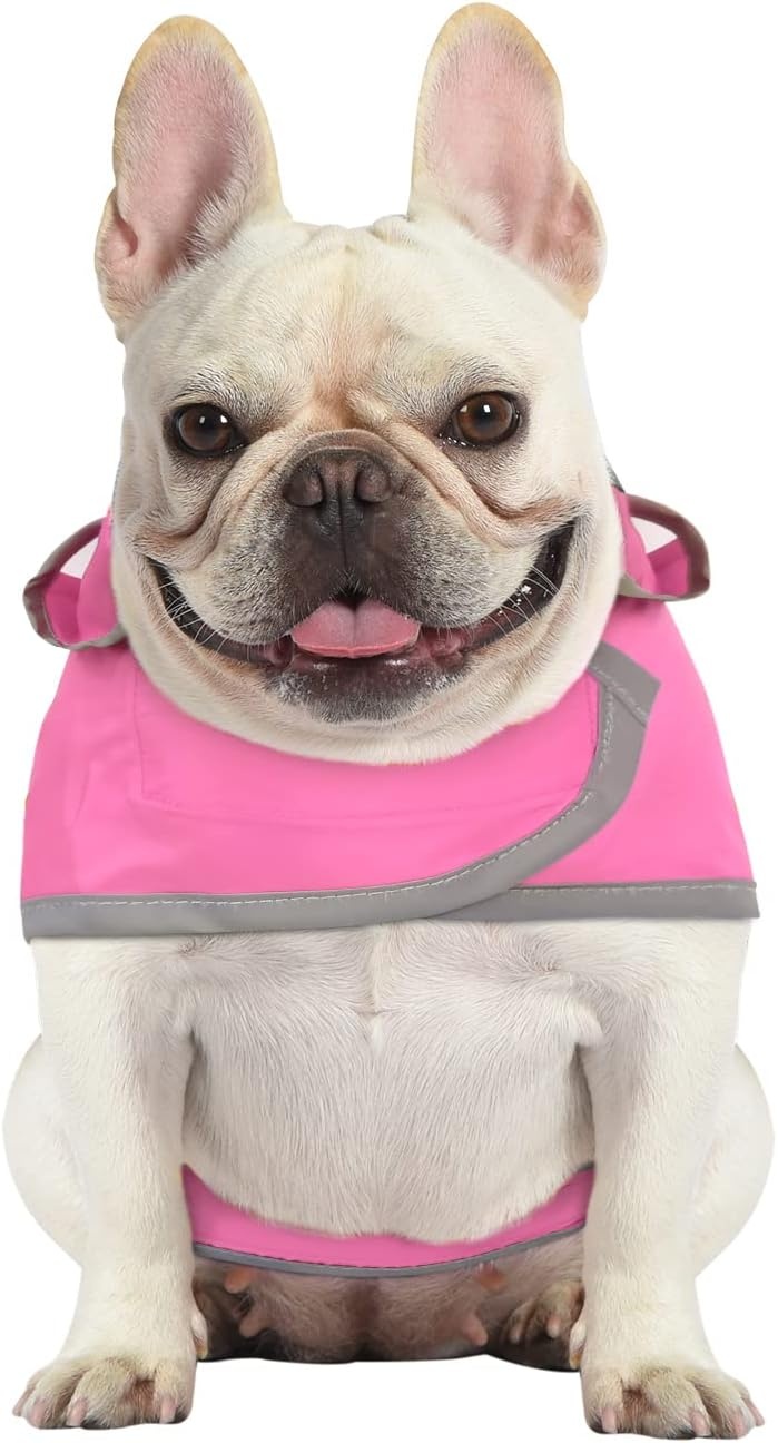 image:imageHDE Dog Raincoat with Clear Hood Rain Jacket Poncho for Small Medium Large Dogs Dinosaurs SPink