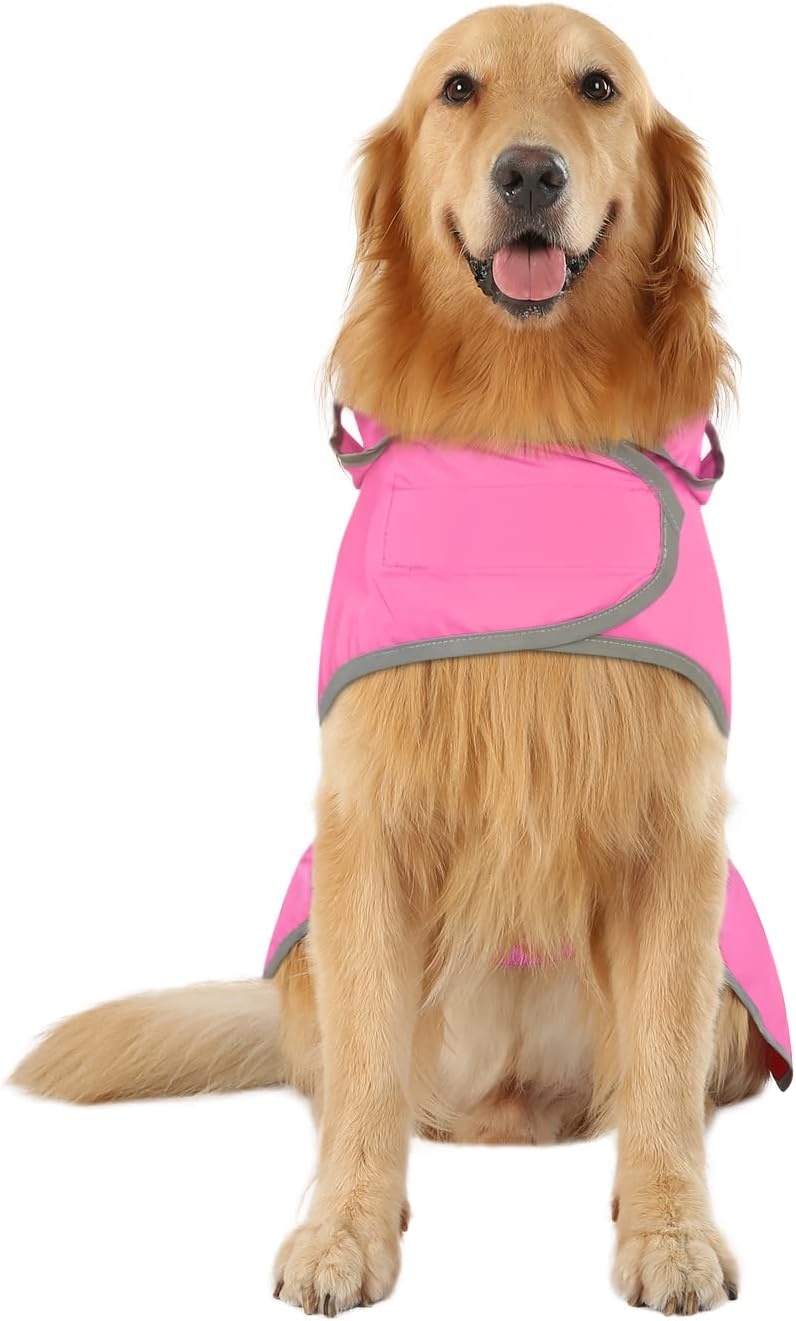 image:imageHDE Dog Raincoat with Clear Hood Rain Jacket Poncho for Small Medium Large Dogs Dinosaurs SPink