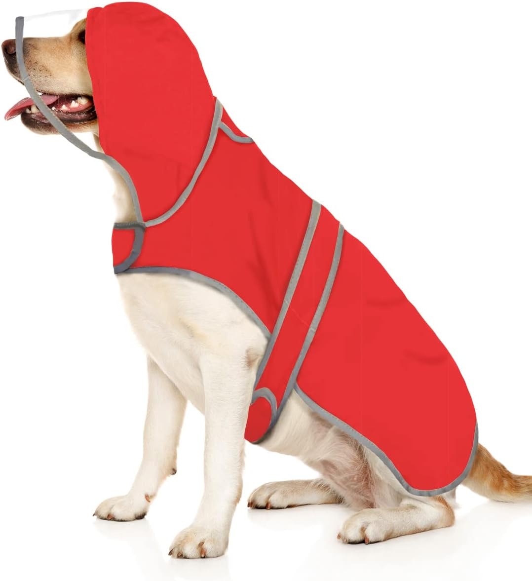 image:imageHDE Dog Raincoat with Clear Hood Rain Jacket Poncho for Small Medium Large Dogs Dinosaurs SRed