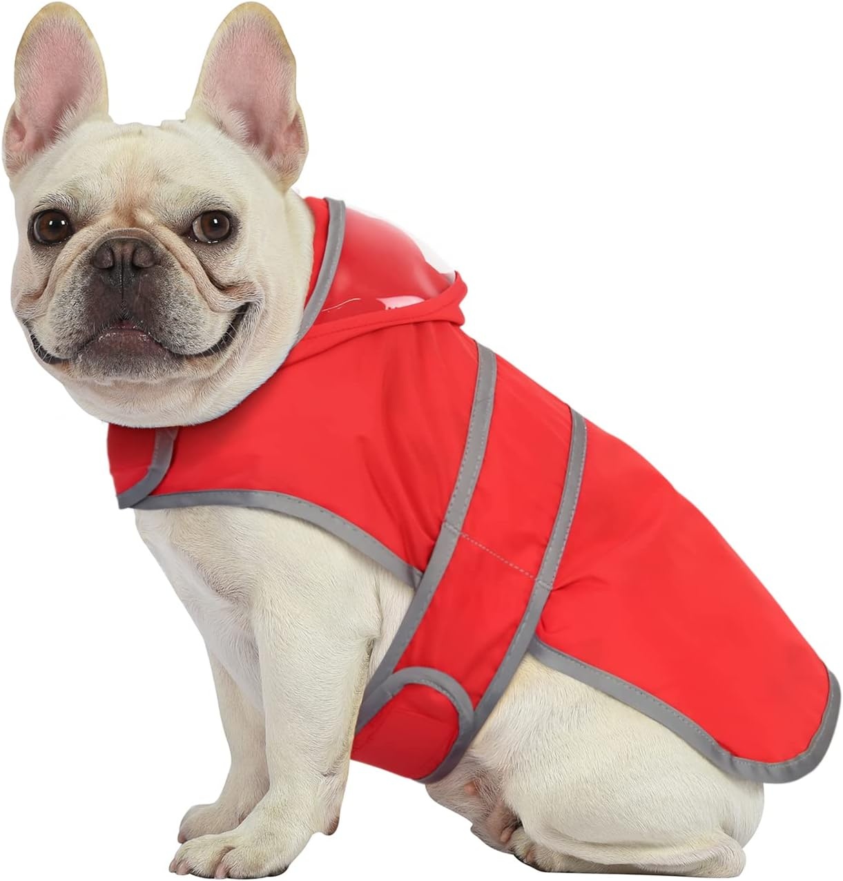 image:imageHDE Dog Raincoat with Clear Hood Rain Jacket Poncho for Small Medium Large Dogs Dinosaurs SRed