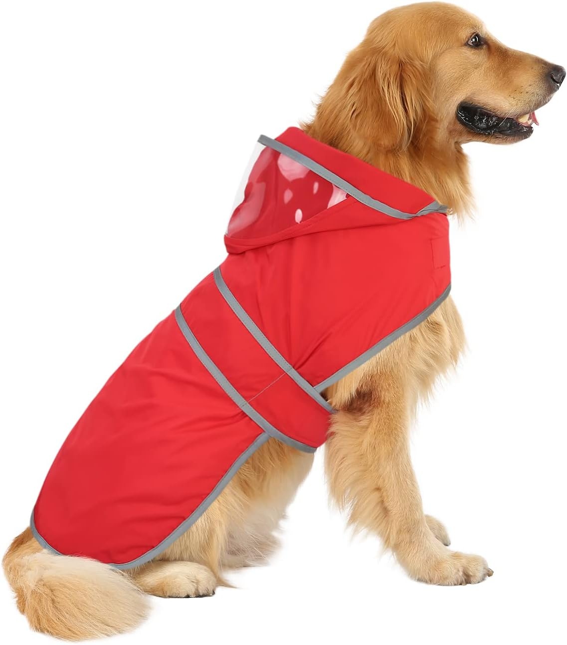 image:imageHDE Dog Raincoat with Clear Hood Rain Jacket Poncho for Small Medium Large Dogs Dinosaurs SRed