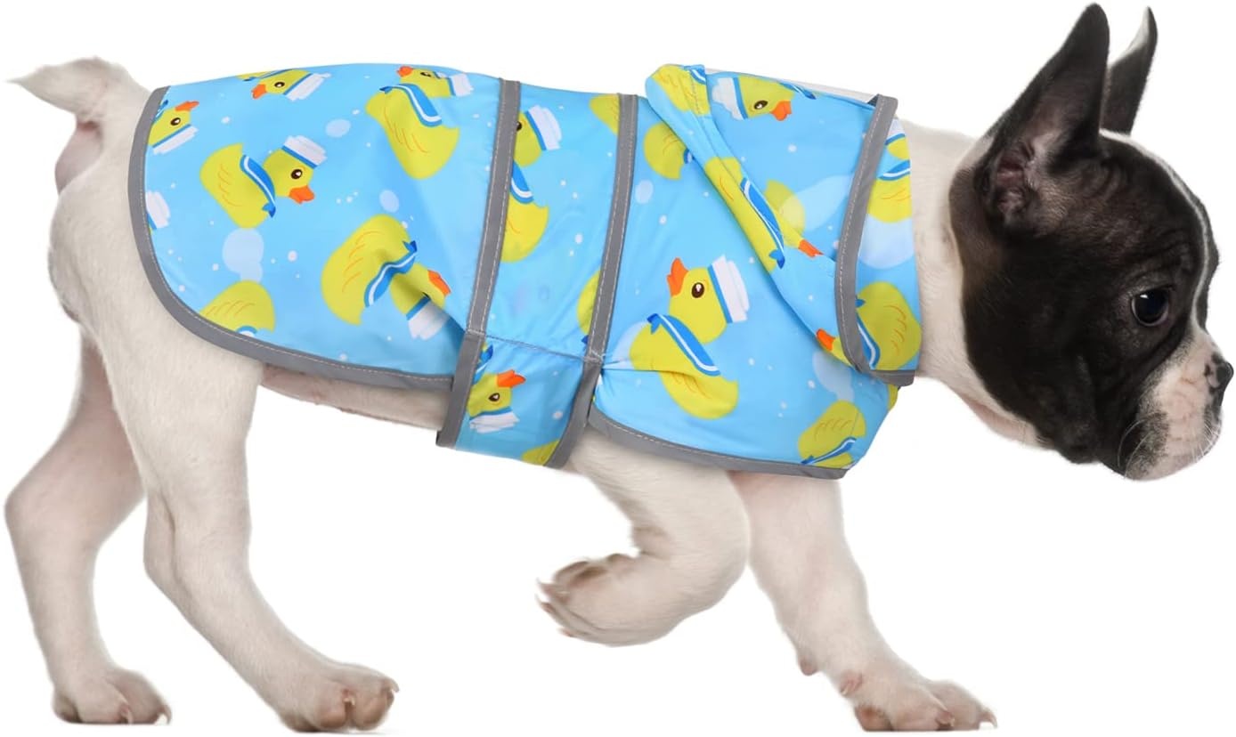 image:imageHDE Dog Raincoat with Clear Hood Rain Jacket Poncho for Small Medium Large Dogs Dinosaurs SSailor Ducks Blue