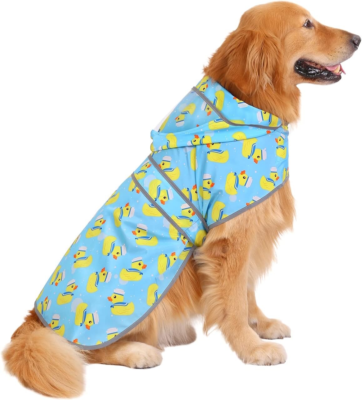 image:imageHDE Dog Raincoat with Clear Hood Rain Jacket Poncho for Small Medium Large Dogs Dinosaurs SSailor Ducks Blue