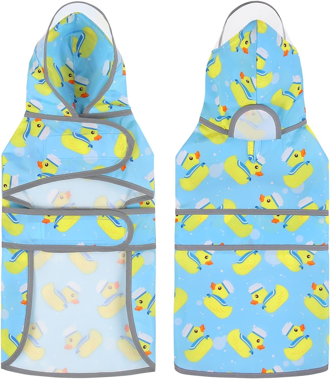 image:imageHDE Dog Raincoat with Clear Hood Rain Jacket Poncho for Small Medium Large Dogs Dinosaurs SSailor Ducks Blue
