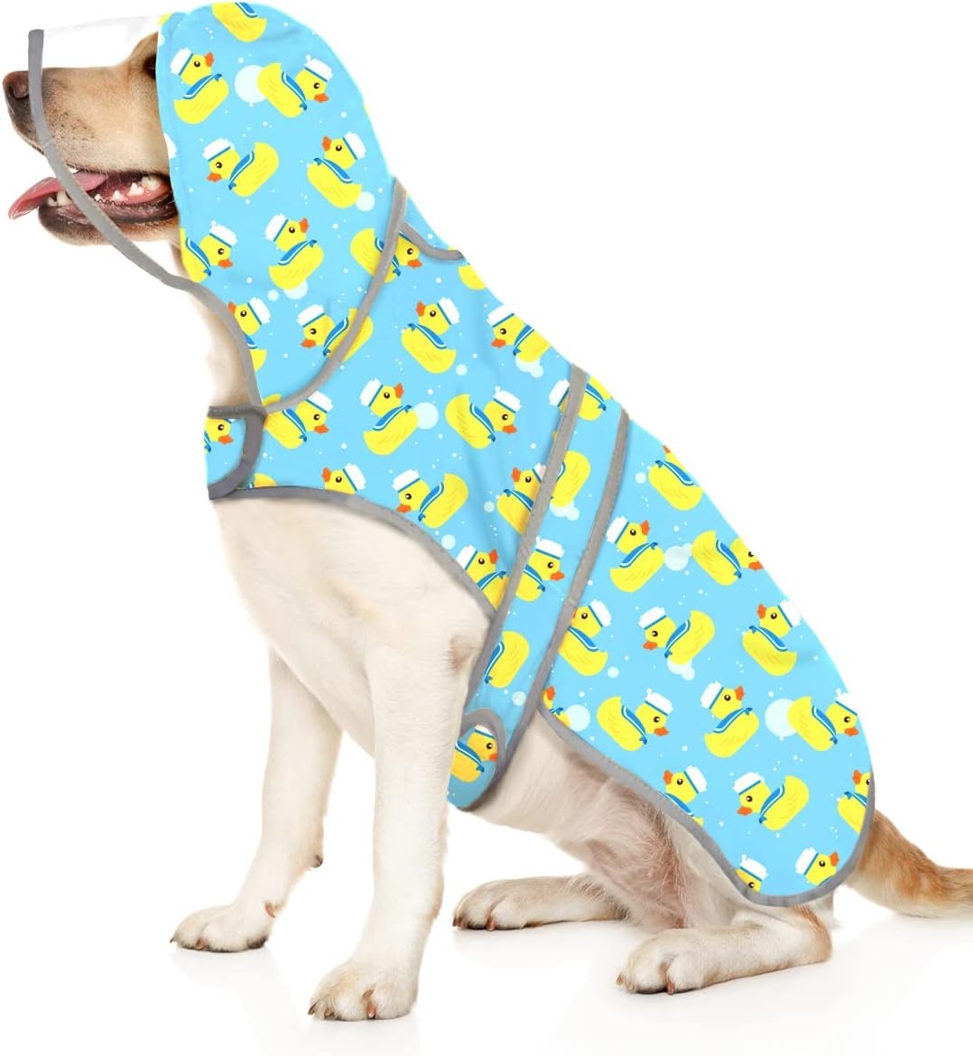 image:imageHDE Dog Raincoat with Clear Hood Rain Jacket Poncho for Small Medium Large Dogs Dinosaurs SSailor Ducks Blue