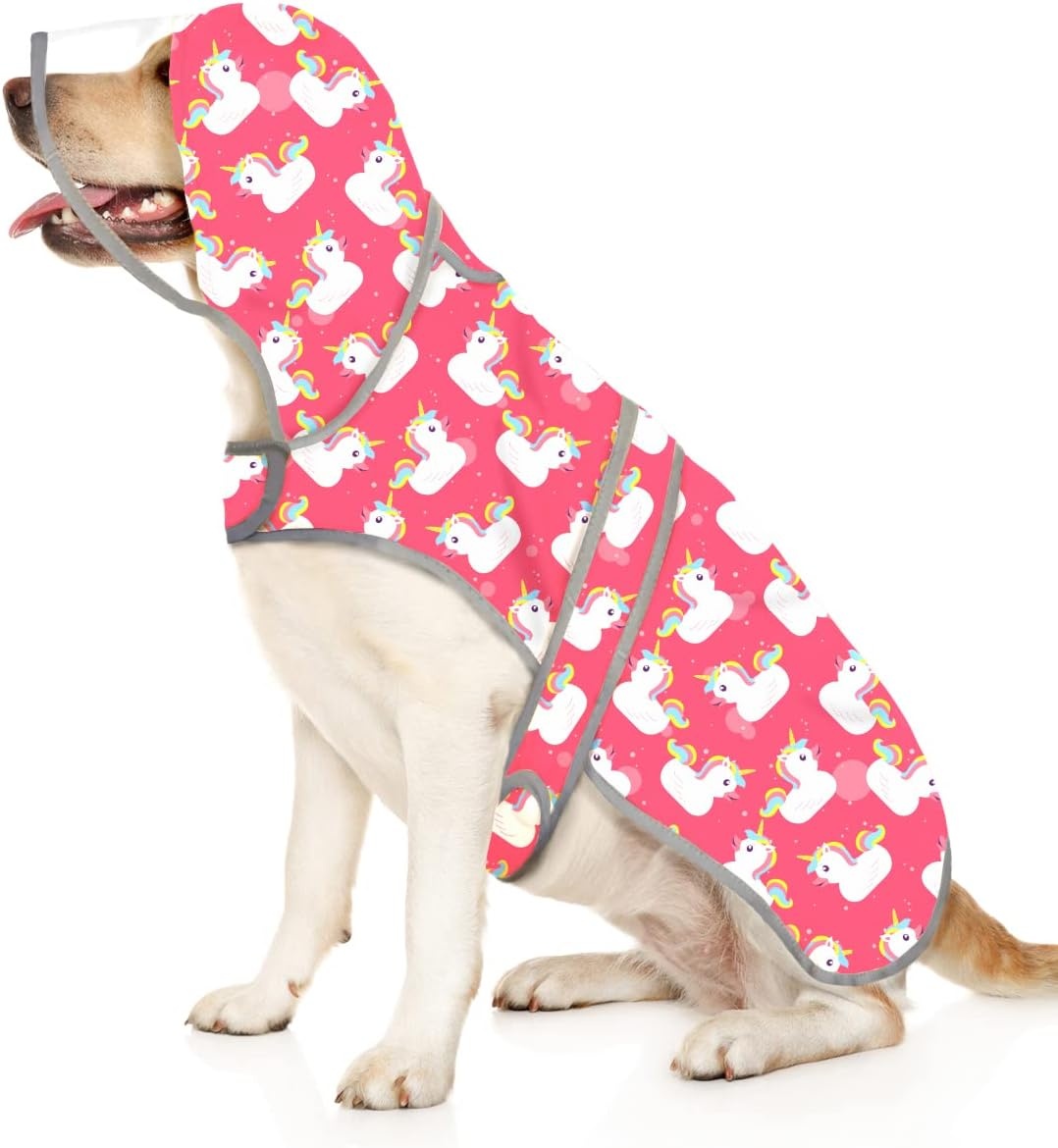 image:imageHDE Dog Raincoat with Clear Hood Rain Jacket Poncho for Small Medium Large Dogs Dinosaurs SUnicorn Ducks Pink