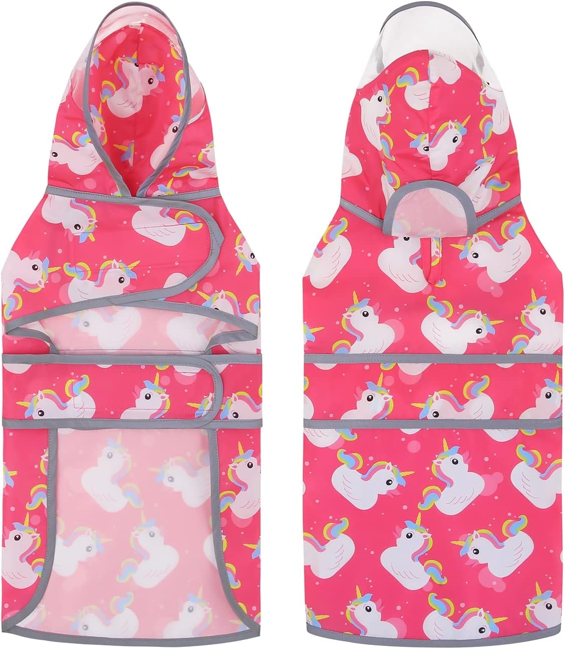 image:imageHDE Dog Raincoat with Clear Hood Rain Jacket Poncho for Small Medium Large Dogs Dinosaurs SUnicorn Ducks Pink