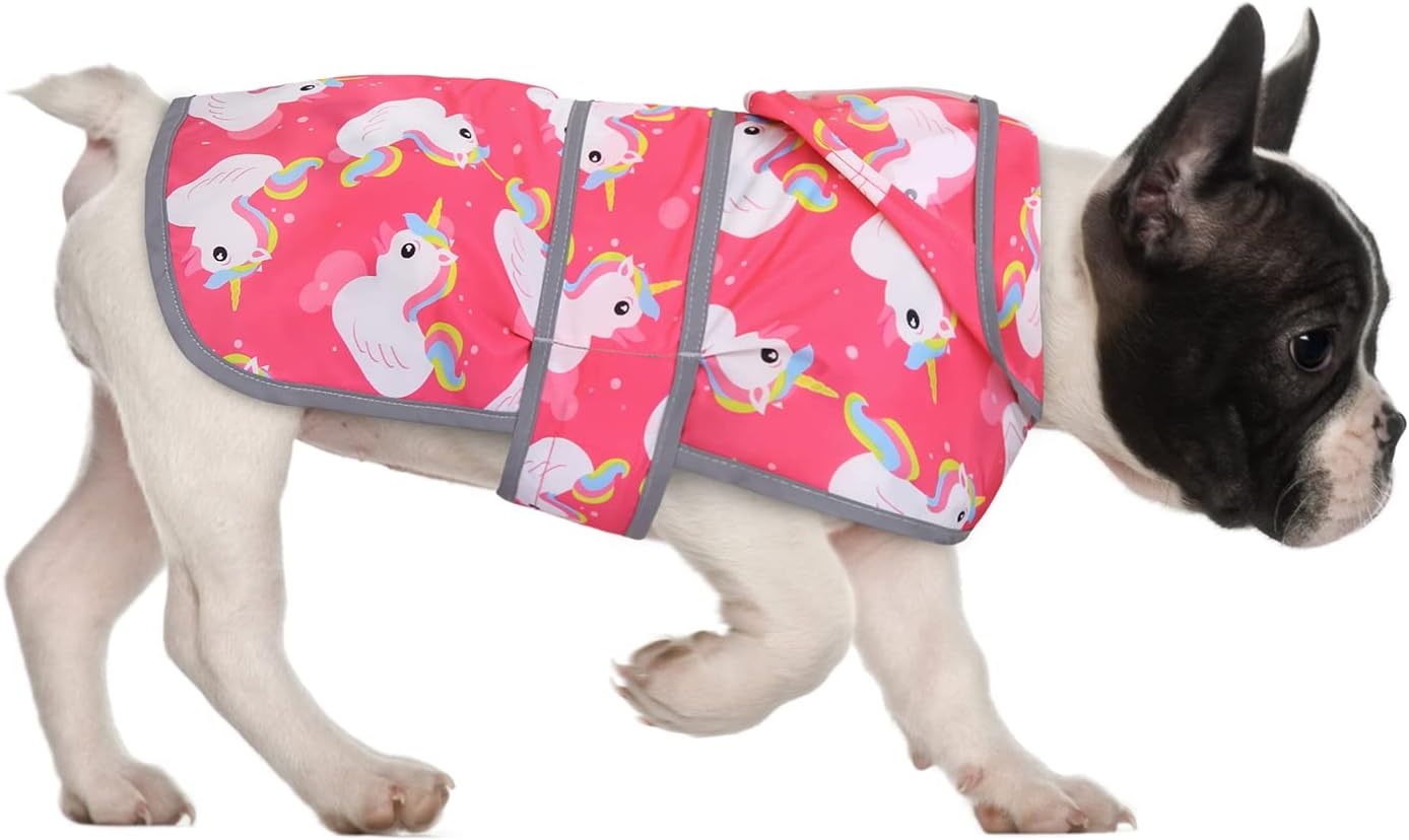image:imageHDE Dog Raincoat with Clear Hood Rain Jacket Poncho for Small Medium Large Dogs Dinosaurs SUnicorn Ducks Pink