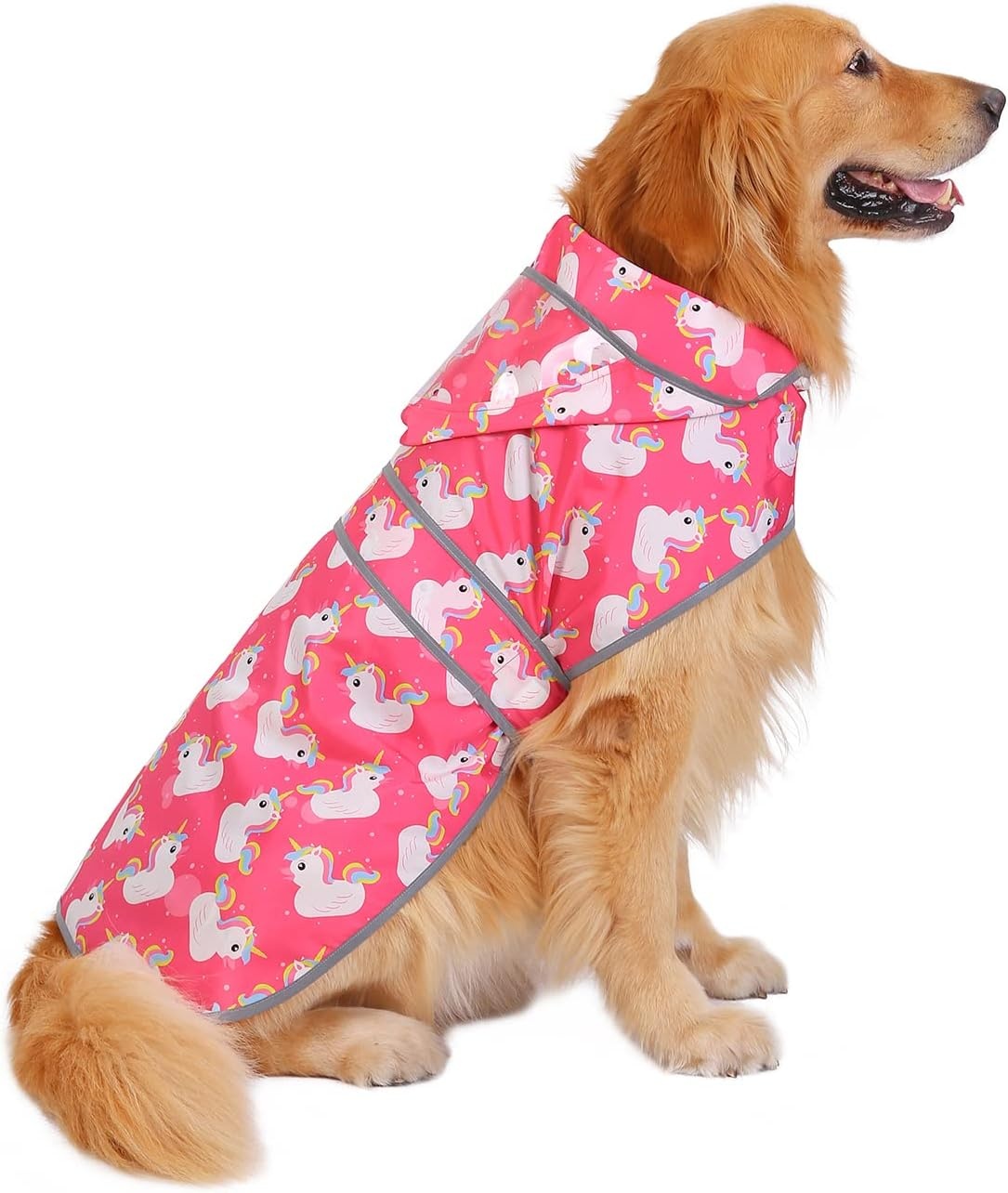 image:imageHDE Dog Raincoat with Clear Hood Rain Jacket Poncho for Small Medium Large Dogs Dinosaurs SUnicorn Ducks Pink