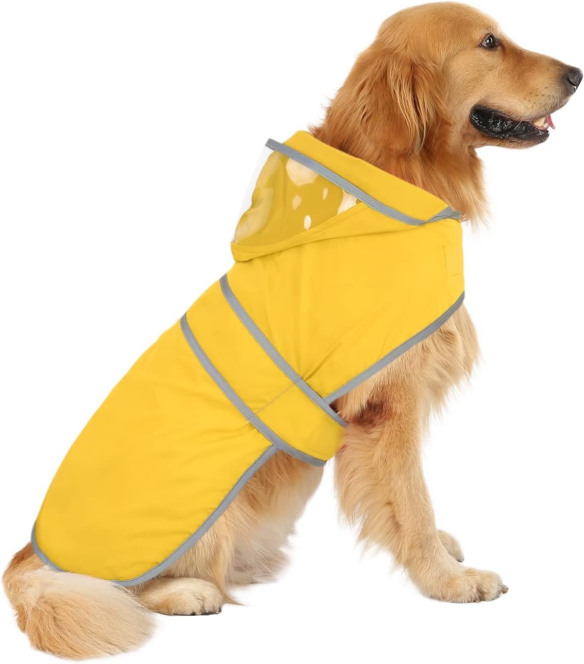image:imageHDE Dog Raincoat with Clear Hood Rain Jacket Poncho for Small Medium Large Dogs Dinosaurs SYellow
