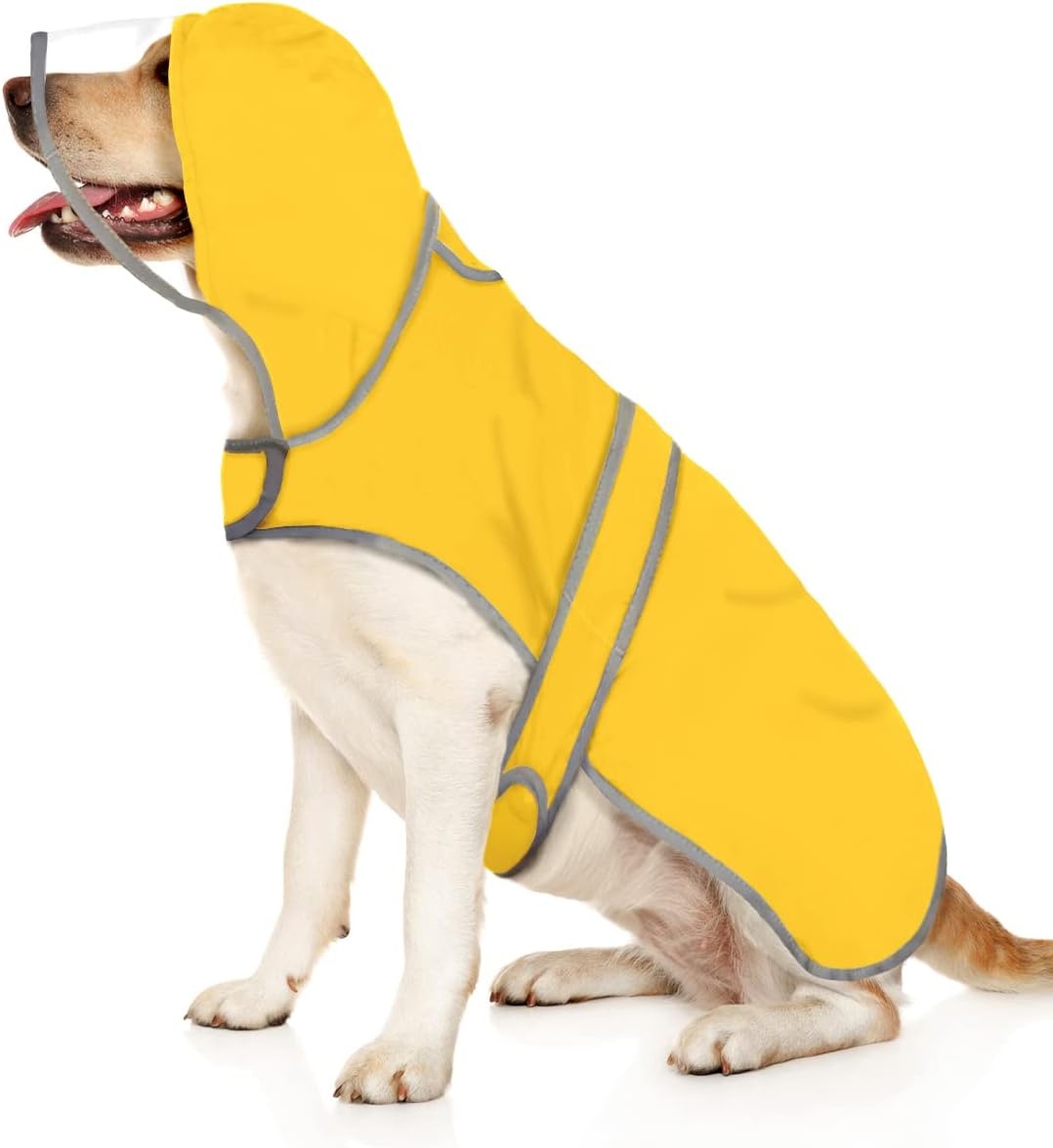image:imageHDE Dog Raincoat with Clear Hood Rain Jacket Poncho for Small Medium Large Dogs Dinosaurs SYellow