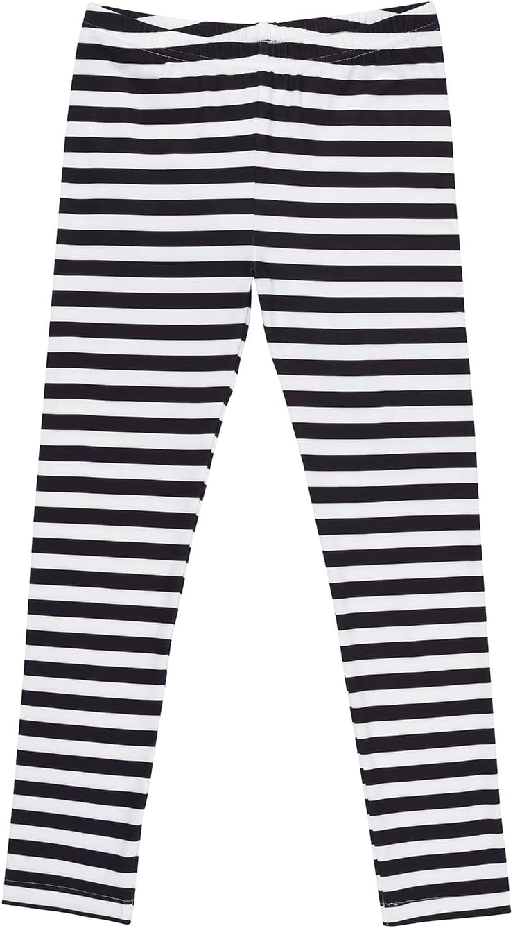image:imageHDE Girls Leggings Holiday Stretchy Full Ankle Length Striped TightsBlack and White Stripes