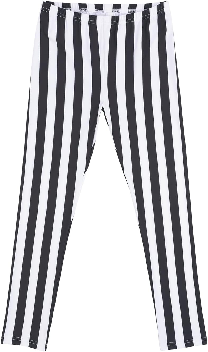 image:imageHDE Girls Leggings Holiday Stretchy Full Ankle Length Striped TightsBlack and White Vertical Stripes