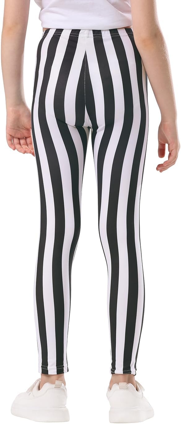 image:imageHDE Girls Leggings Holiday Stretchy Full Ankle Length Striped TightsBlack and White Vertical Stripes