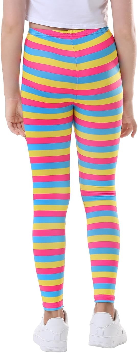 image:imageHDE Girls Leggings Holiday Stretchy Full Ankle Length Striped TightsCandy Stripes