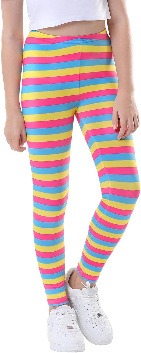 image:imageHDE Girls Leggings Holiday Stretchy Full Ankle Length Striped TightsCandy Stripes