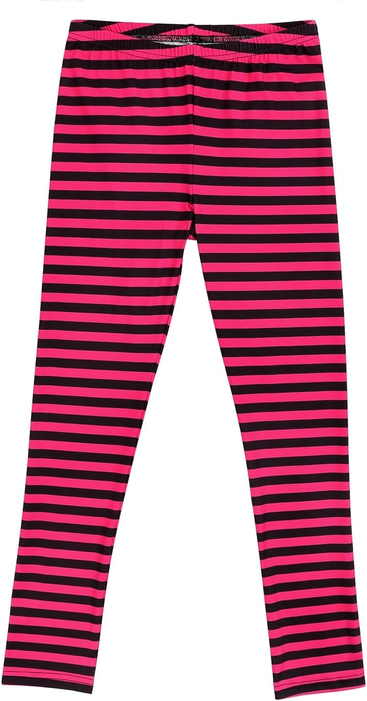 image:imageHDE Girls Leggings Holiday Stretchy Full Ankle Length Striped TightsPink and Black Stripes