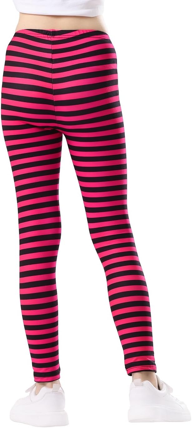 image:imageHDE Girls Leggings Holiday Stretchy Full Ankle Length Striped TightsPink and Black Stripes