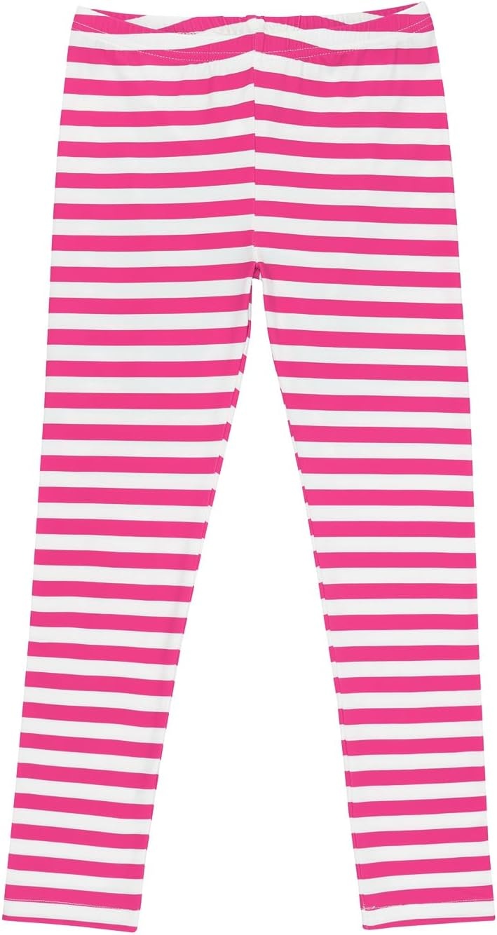 image:imageHDE Girls Leggings Holiday Stretchy Full Ankle Length Striped TightsPink and White Stripes