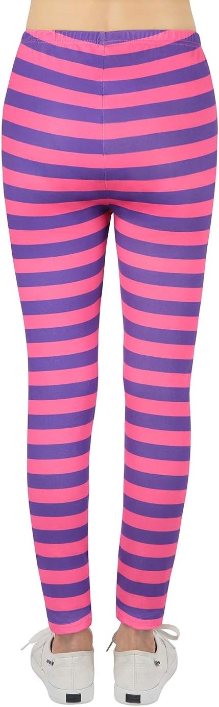 image:imageHDE Girls Leggings Holiday Stretchy Full Ankle Length Striped TightsPurple and Pink Cheshire Stripes