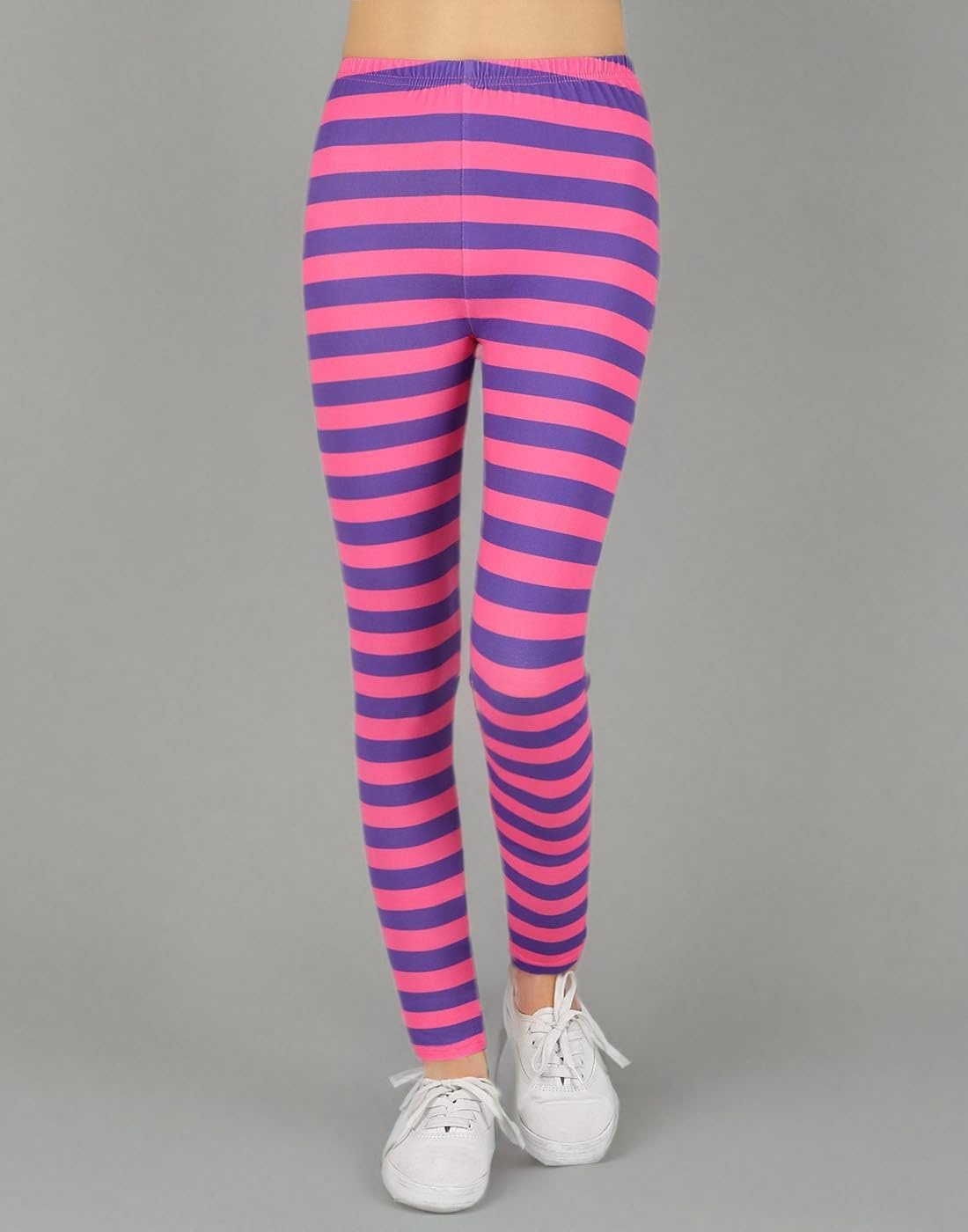 image:imageHDE Girls Leggings Holiday Stretchy Full Ankle Length Striped TightsPurple and Pink Cheshire Stripes