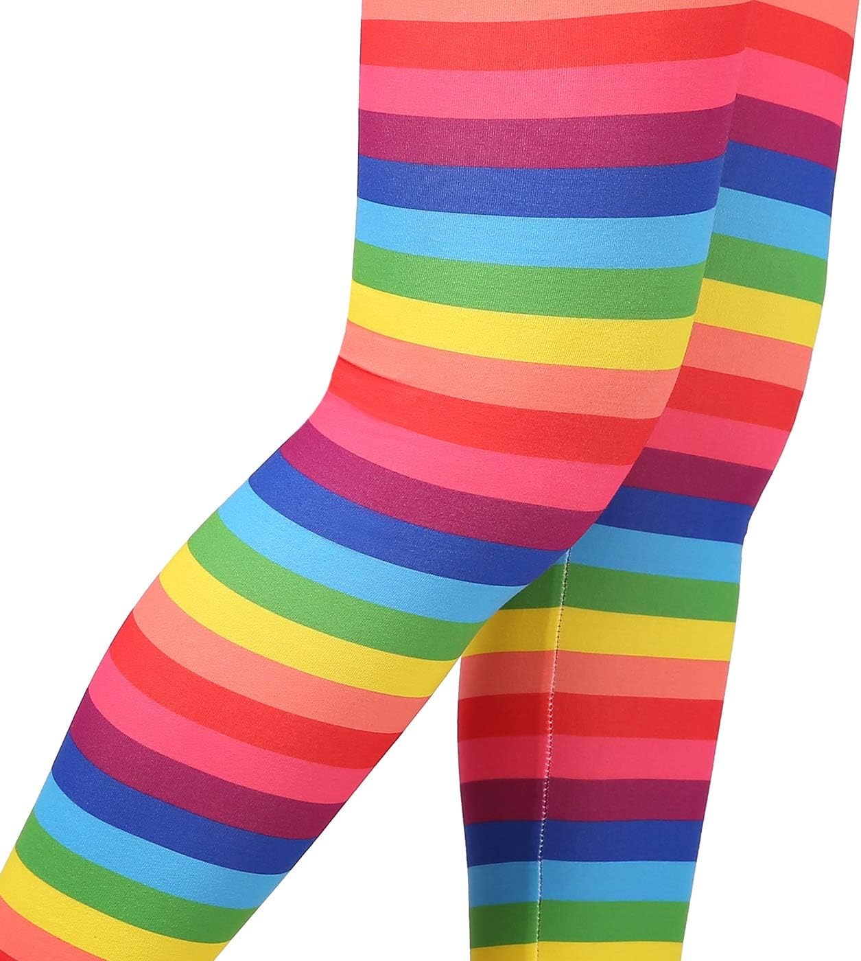 image:imageHDE Girls Leggings Holiday Stretchy Full Ankle Length Striped TightsRainbow Stripes