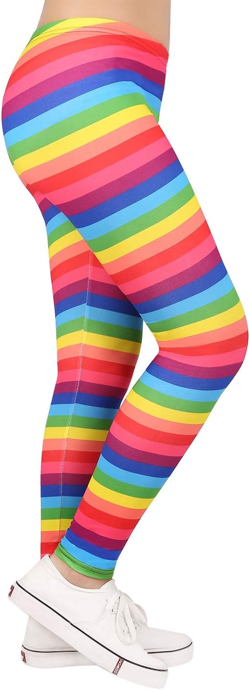 image:imageHDE Girls Leggings Holiday Stretchy Full Ankle Length Striped TightsRainbow Stripes