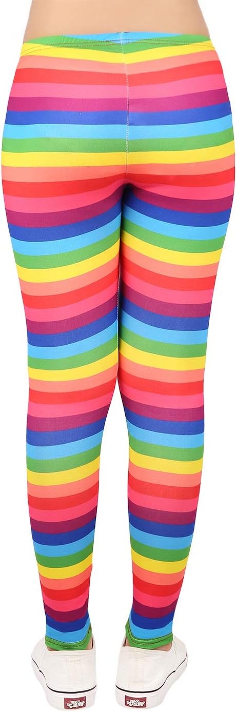 image:imageHDE Girls Leggings Holiday Stretchy Full Ankle Length Striped TightsRainbow Stripes