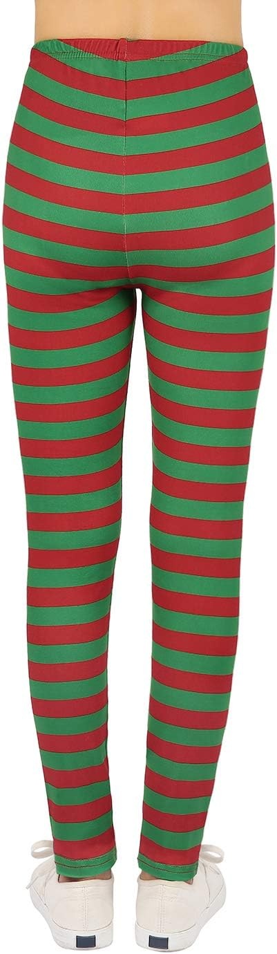 image:imageHDE Girls Leggings Holiday Stretchy Full Ankle Length Striped TightsRed and Green Holiday Stripes