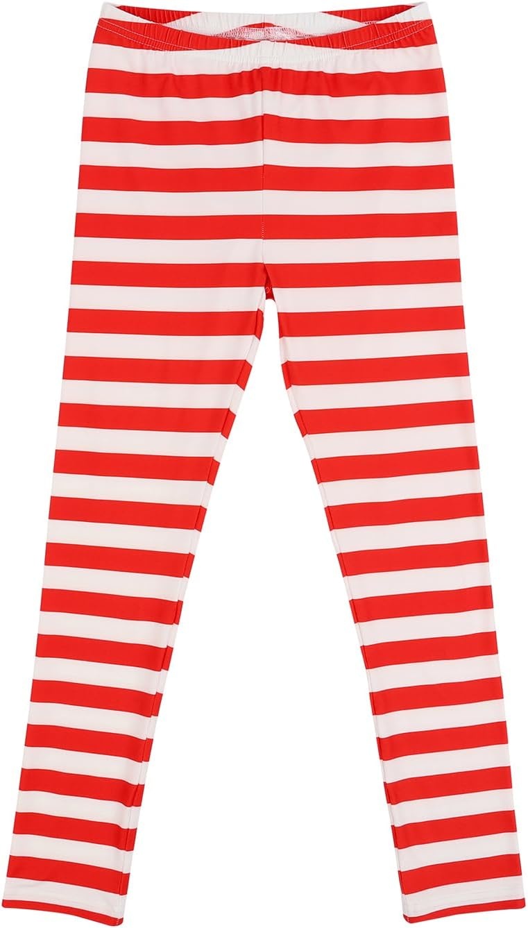 image:imageHDE Girls Leggings Holiday Stretchy Full Ankle Length Striped TightsRed and White Stripes