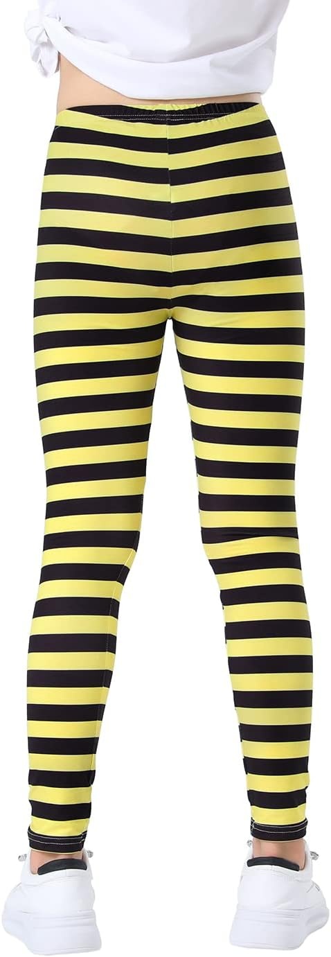 image:imageHDE Girls Leggings Holiday Stretchy Full Ankle Length Striped TightsYellow and Black Stripes