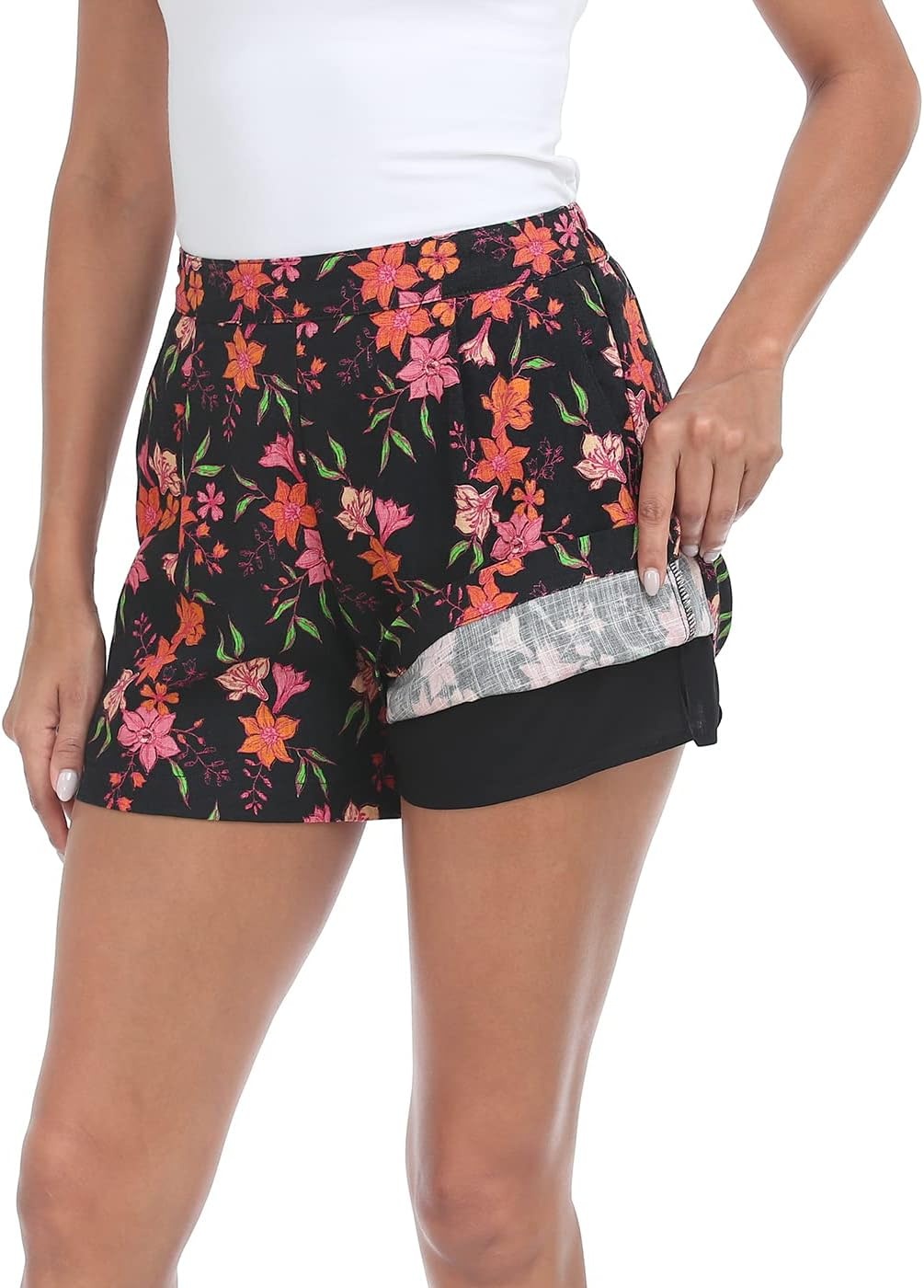 image:imageHDE High Waisted Linen Blend Pull On Dressy Summer Shorts for Women with PocketsBlack Daffodil