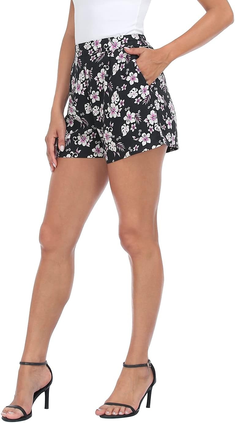 image:imageHDE High Waisted Linen Blend Pull On Dressy Summer Shorts for Women with PocketsPurple Aloha
