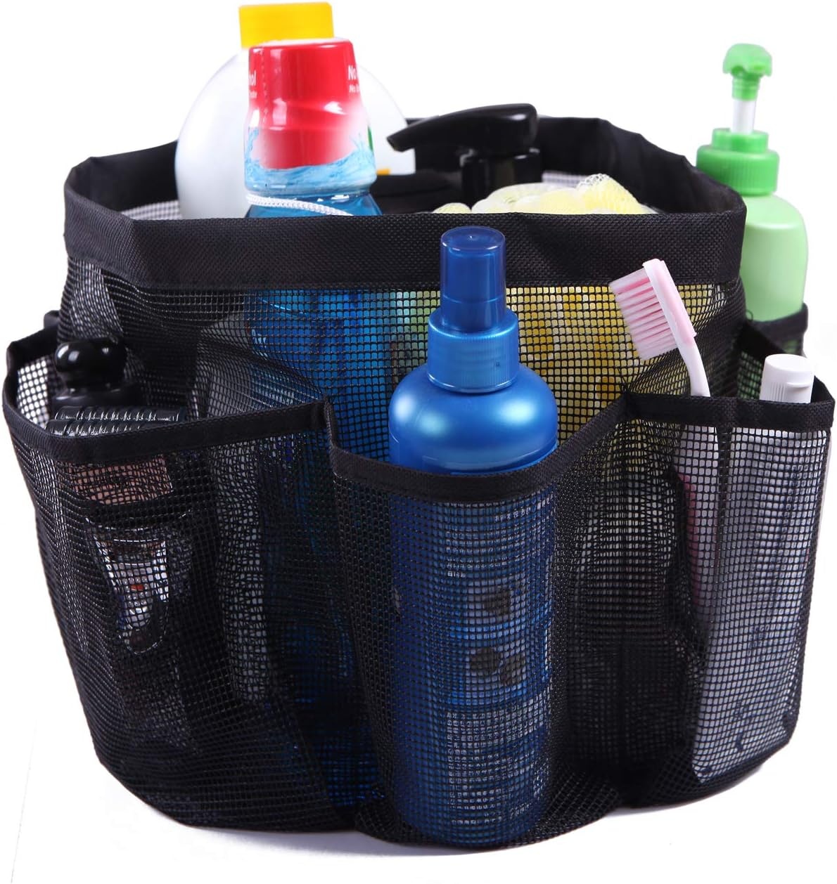 image:imageHDE Mesh Shower Caddy Portable Quick Dry Tote for College Camp Bath Dorm Essentials Large Center Storage Basket with 7 Outer Pockets amp Handles BlackBlack