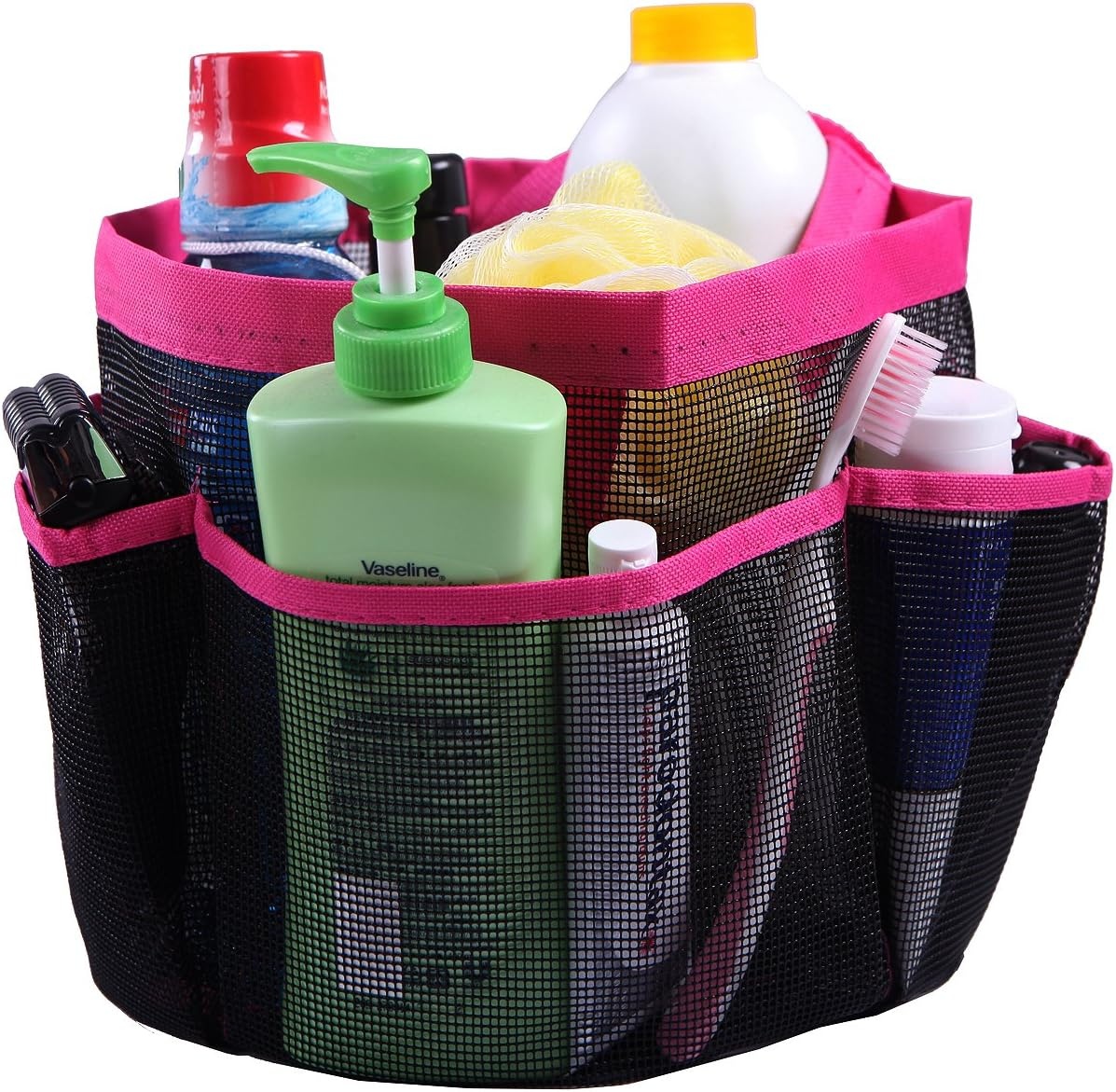 image:imageHDE Mesh Shower Caddy Portable Quick Dry Tote for College Camp Bath Dorm Essentials Large Center Storage Basket with 7 Outer Pockets amp Handles BlackPink