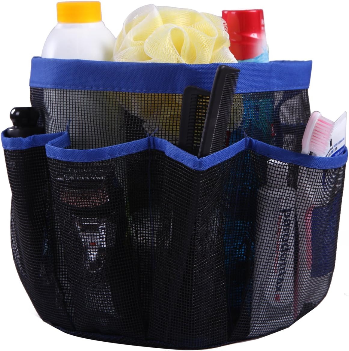 image:imageHDE Mesh Shower Caddy Portable Quick Dry Tote for College Camp Bath Dorm Essentials Large Center Storage Basket with 7 Outer Pockets amp Handles BlackBlue