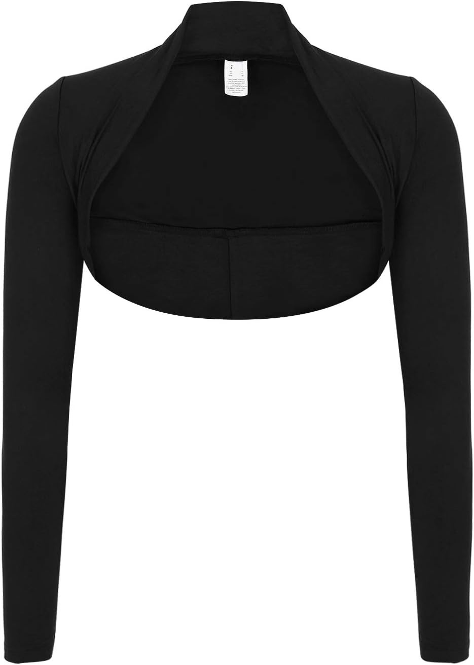 image:imageHDE Open Front Shrugs for Women Long Sleeve Bolero Cropped Cardigan Sweater S4XBlack