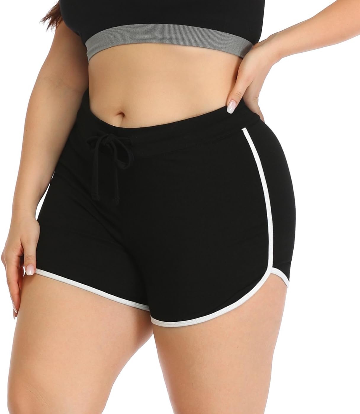 image:imageHDE Plus Size Dolphin Shorts for Women Running Workout Short Athletic BottomsBlack