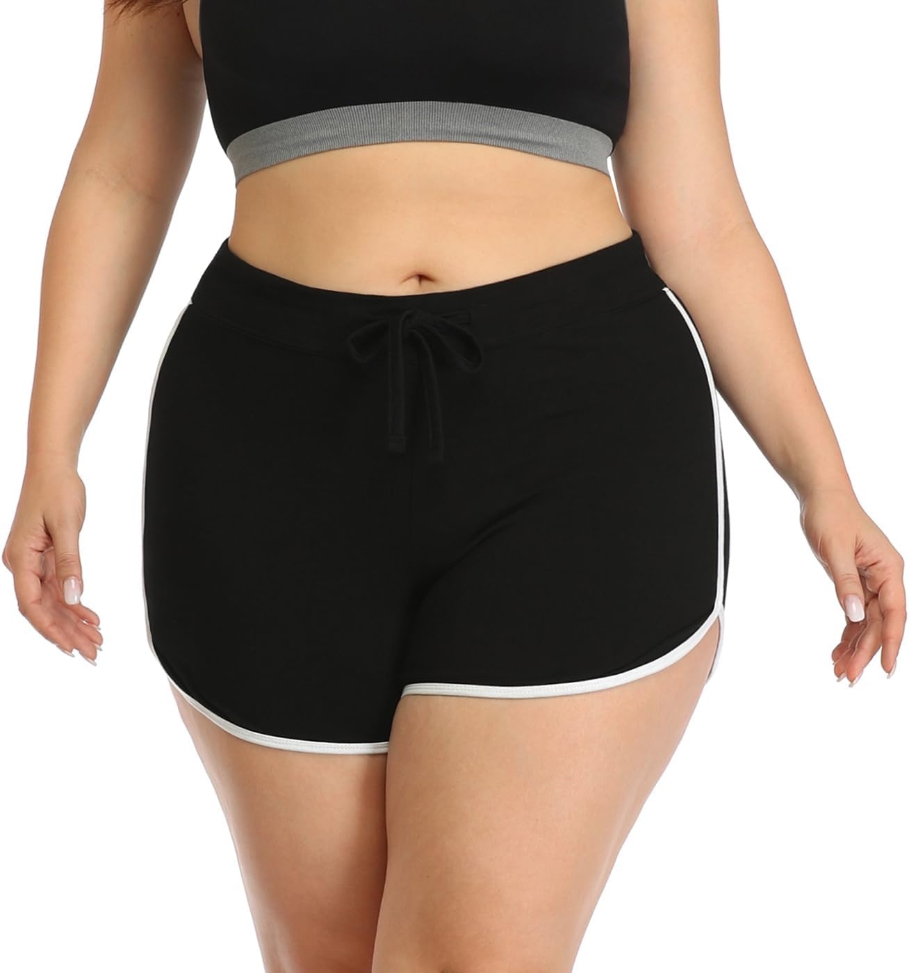 image:imageHDE Plus Size Dolphin Shorts for Women Running Workout Short Athletic BottomsBlack