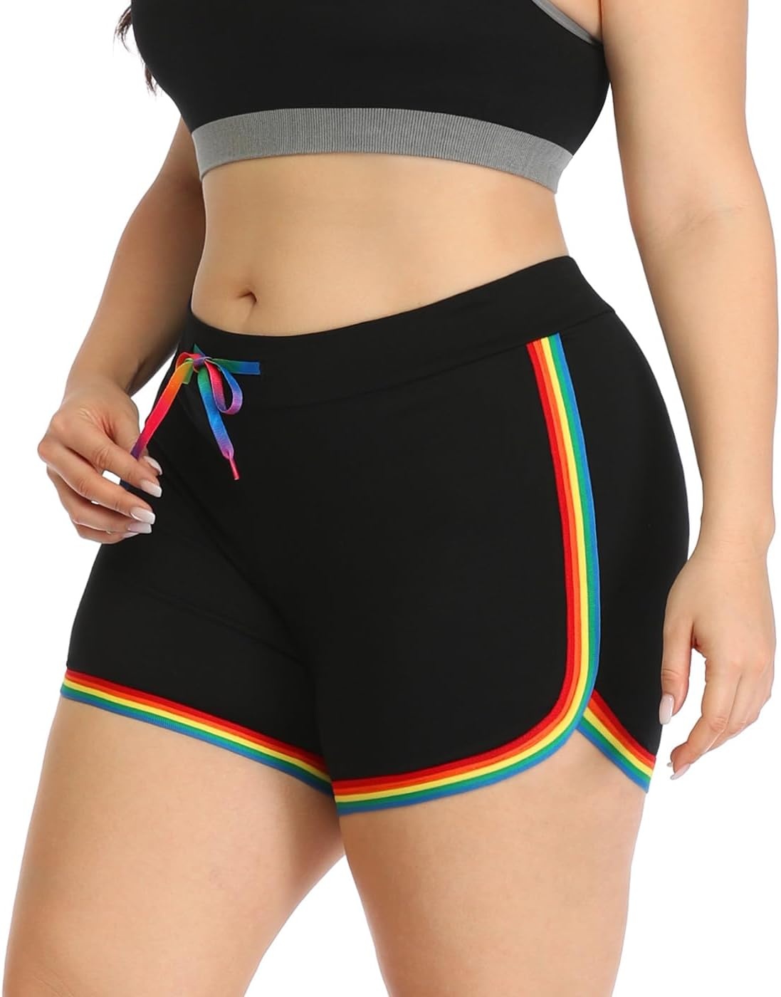 image:imageHDE Plus Size Dolphin Shorts for Women Running Workout Short Athletic BottomsBlack W Rainbow
