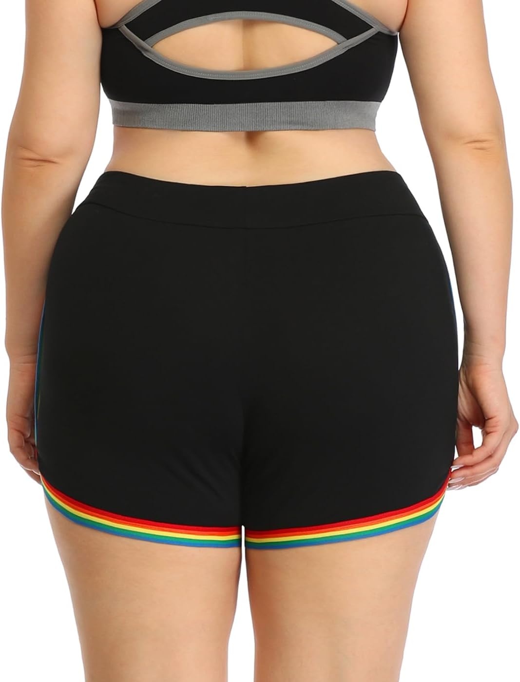 image:imageHDE Plus Size Dolphin Shorts for Women Running Workout Short Athletic BottomsBlack W Rainbow